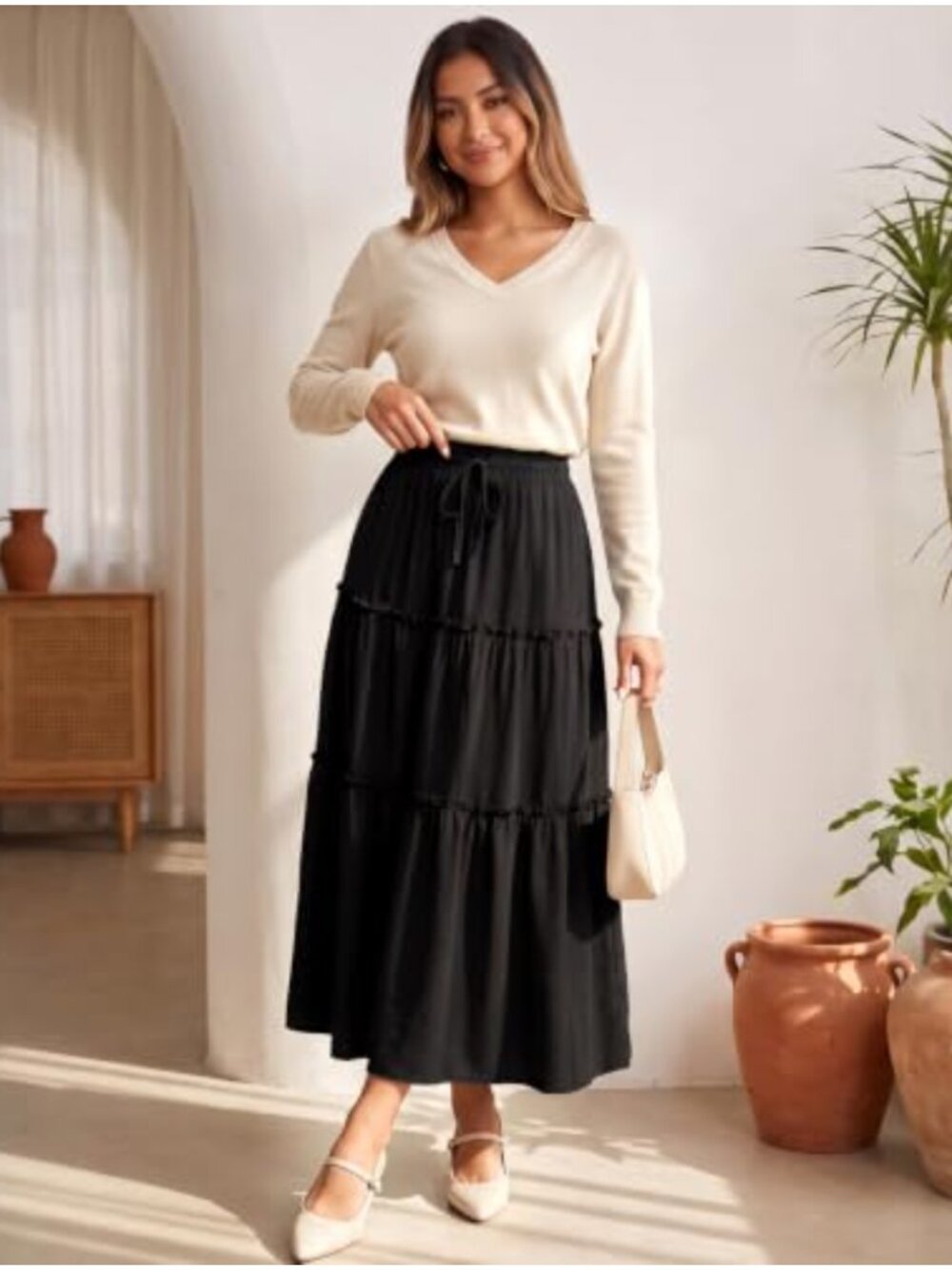 WERFORU Women's High Waist Pockets A-Line Maxi Skirt Flowy Elastic Waist Boho - Picture 6 of 6